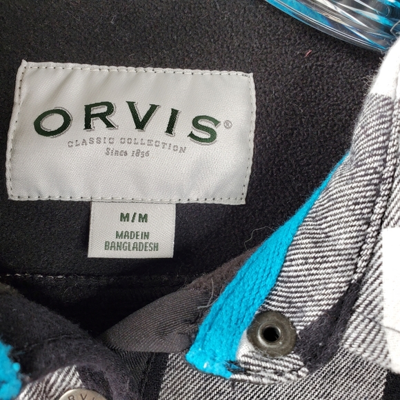 Orvis Fleece lined black & White plaid flannel - Picture 7 of 9